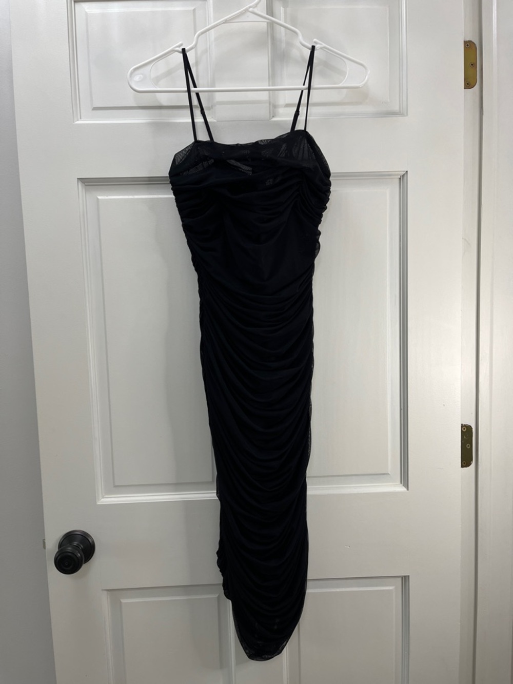 Aritzia Babaton Black Ruched Midi Dress with Adjustable Straps - Size 4